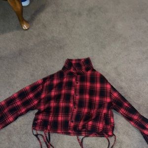Shein Cropped Plaid Long Sleeve Flannel